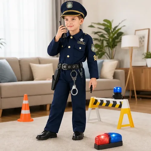 Fantasia policial masculina infantil carnaval com acessorios