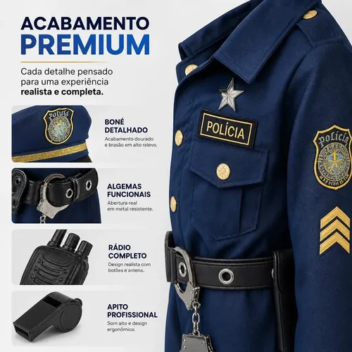 Fantasia Policial Masculina Infantil Carnaval Com Acessorios
