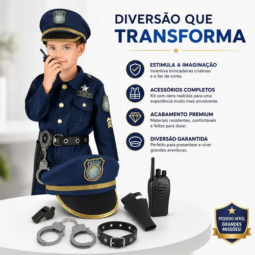 Fantasia Policial Masculina Infantil Carnaval Com Acessorios