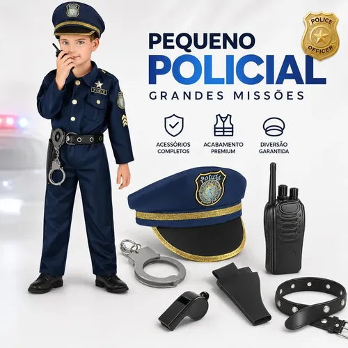 Fantasia Policial Masculina Infantil Carnaval Com Acessorios