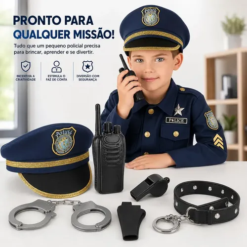 Fantasia Policial Masculina Infantil Carnaval Com Acessorios