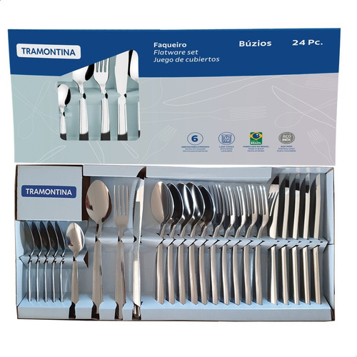 Faqueiro 24 pecas luxo jogo talheres em aco inox tramontina