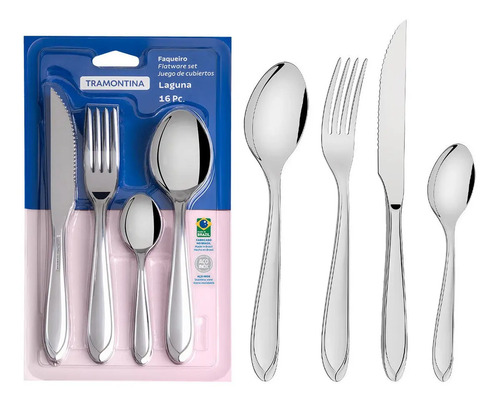 Faqueiro laguna em aco inox 16 pecas tramontina cor cinza