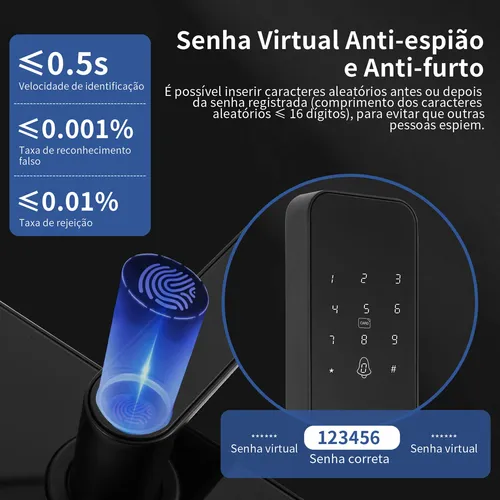 Fechadura Digital Biométrica Bluetooth Tuya Smart Vida