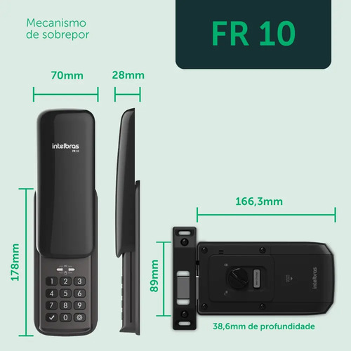 Fechadura Digital de Sobrepor com Senha FR 10 Preto Intelbras
