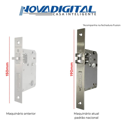 Fechadura Digital Eletrônica Biométrica NovaDigital Fusion Embutir Wifi Tuya App Senha Cartão TAG Chave Inteligente Preta