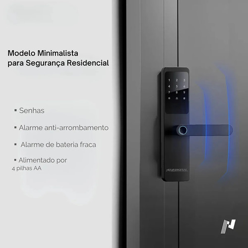 Fechadura Digital Eletrônica Biométrica NovaDigital Fusion Embutir Wifi Tuya App Senha Cartão TAG Chave Inteligente Preta