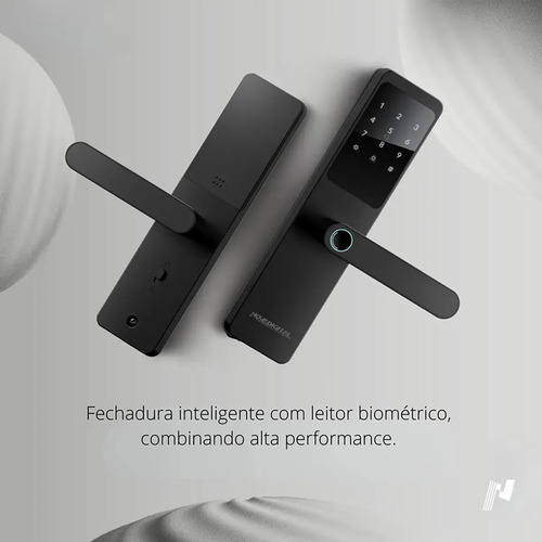 Fechadura Digital Eletrônica Biométrica NovaDigital Fusion Embutir Wifi Tuya App Senha Cartão TAG Chave Inteligente Preta
