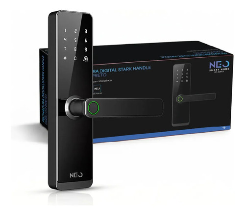 Fechadura Digital Inteligente Biometria Wi-fi Pro Embutir Senha App Tuya - Stark Handle - Preto - Neo Avant