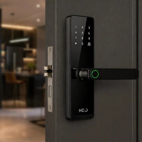 Fechadura Digital Inteligente Biometria Wi-fi Pro Embutir Senha App Tuya - Stark Handle - Preto - Neo Avant