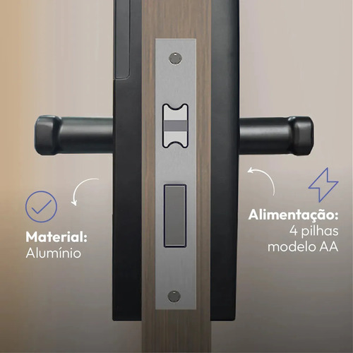 Fechadura Digital Inteligente Biometria Wi-fi Pro Embutir Senha App Tuya - Stark Handle - Preto - Neo Avant