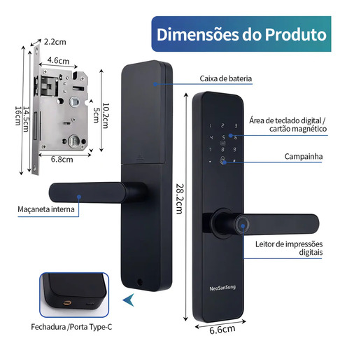 Fechadura Digital NeoSanSung Biométrica Bluetooth Tuya Smart Vida