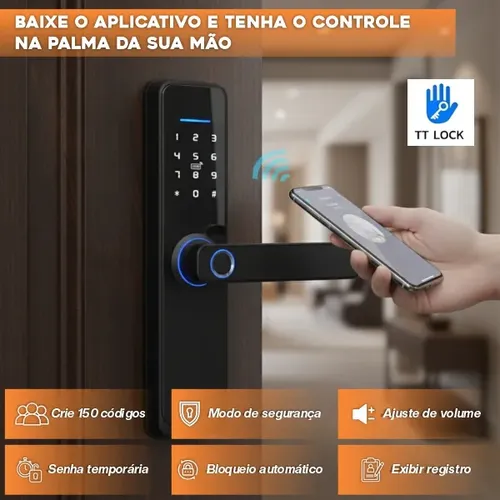 Fechadura Eletrônica Digital Bbg Smart Lock Biometria Preta