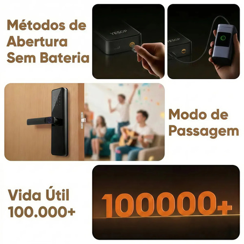 Fechadura Eletrônica Digital Inteligente Wi-fi Biometria Impressão Digital Senha Cartão Tag App Tuya Chave Embutir Com Maçaneta Porta Madeira Alumínio