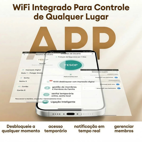 Fechadura Eletrônica Digital Inteligente Wi-fi Biometria Impressão Digital Senha Cartão Tag App Tuya Chave Embutir Com Maçaneta Porta Madeira Alumínio