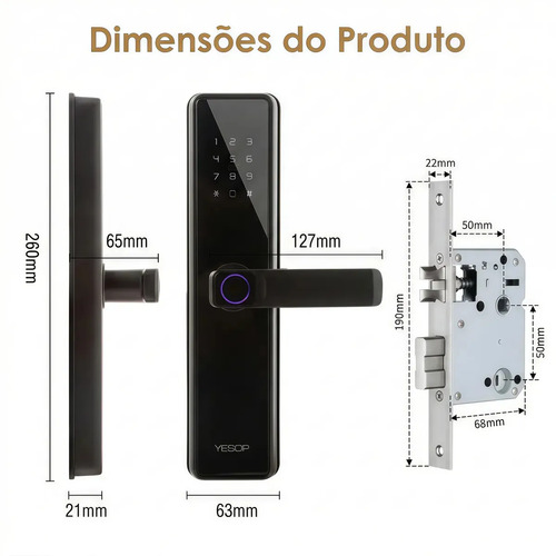 Fechadura Eletrônica Digital Inteligente Wi-fi Biometria Impressão Digital Senha Cartão Tag App Tuya Chave Embutir Com Maçaneta Porta Madeira Alumínio