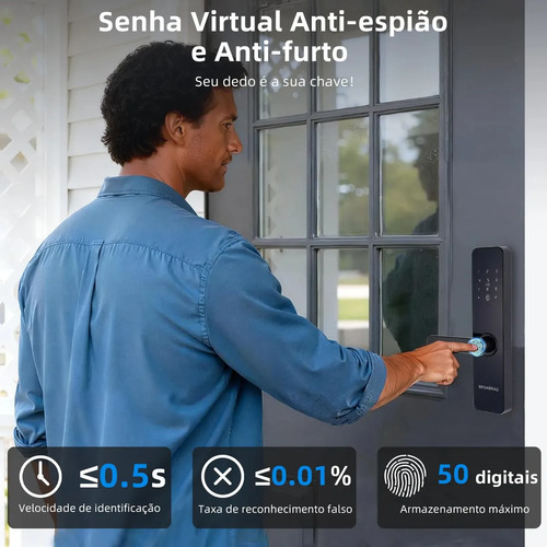 Fechadura Eletrônica Digital Tuya Com Biometria, Senha, Tag E Chave Touch Anti-espião Inteligente Preta Para Porta (casa/apartamento/hotel)