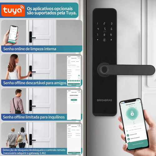 Fechadura Eletrônica Digital Tuya Com Biometria, Senha, Tag E Chave Touch Anti-espião Inteligente Preta Para Porta (casa/apartamento/hotel)