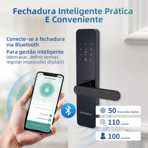 Fechadura Eletrônica Digital Tuya Com Biometria, Senha, Tag E Chave Touch Anti-espião Inteligente Preta Para Porta (casa/apartamento/hotel)