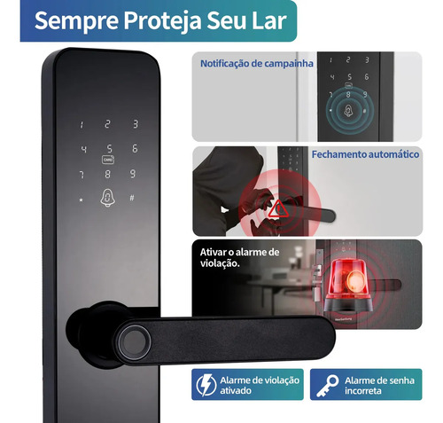 Fechadura Eletrônica Digital Tuya Com Biometria, Senha, Tag E Chave Touch Anti-espião Inteligente Preta Para Porta (casa/apartamento/hotel)