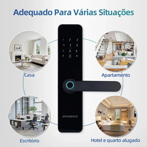 Fechadura Eletrônica Digital Tuya Com Biometria, Senha, Tag E Chave Touch Anti-espião Inteligente Preta Para Porta (casa/apartamento/hotel)