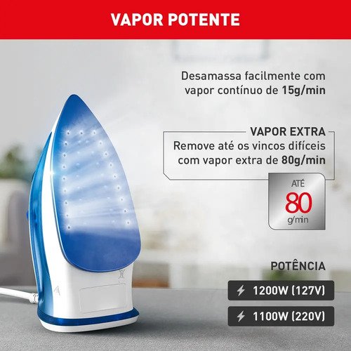 Ferro a vapor Essentialgliss azul base antiaderente Fea1 eficiente moderno prático