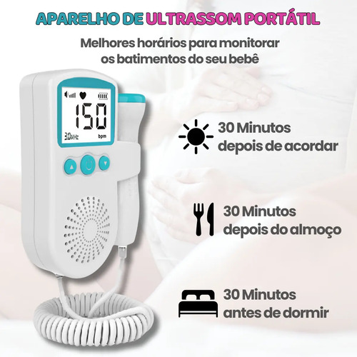 Fetal Doppler Arte Da Pesca Ultrassom Ouvir Batimentos Bebe + Gel + Brinde Exclusivo - Azul