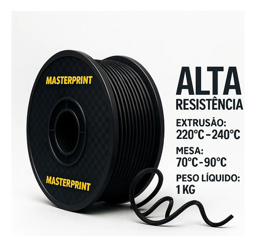 Filamento 3D PETG Preto 1.75mm 1kg Masterprint Impressora
