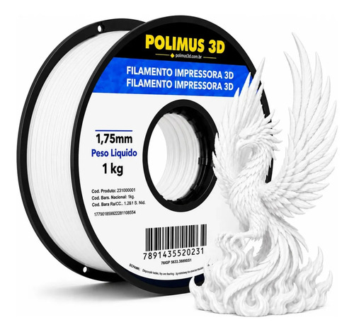 Filamento de impressora 3d petg 175mm 1kg cor branco brilho