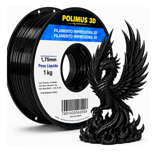 Filamento de impressora 3d petg 175mm 1kg cor preto brilho p