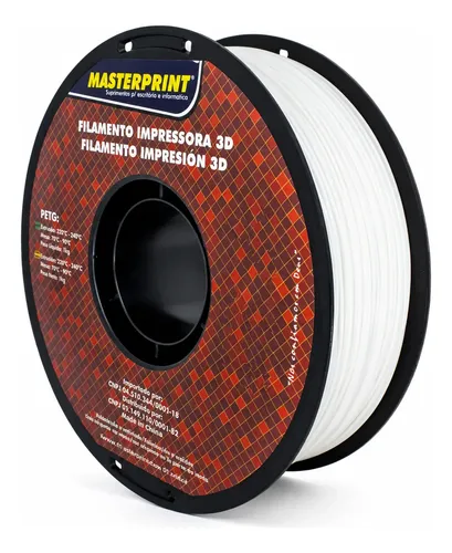 Filamento impressao 3d 175mm 1kg masterprint petg cor branco