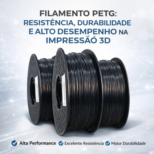 Filamento Impressora 3d Petg Preto Resistente 1kg 1,75mm