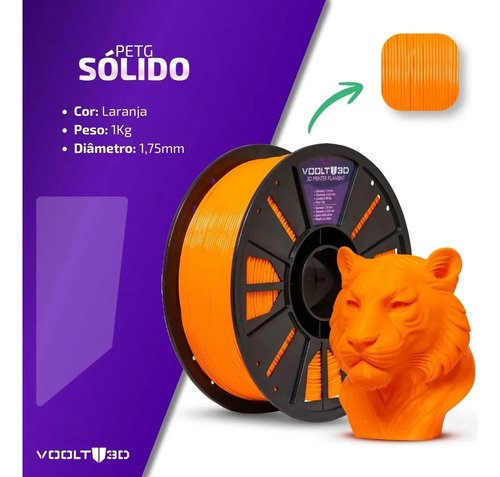 Filamento Petg HF High Fluidity Premium 1kg - Voolt3d Cor Laranja