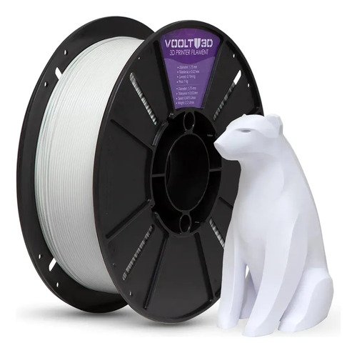 Filamento pla premium 175mm 1kg voolt3d branco velvet