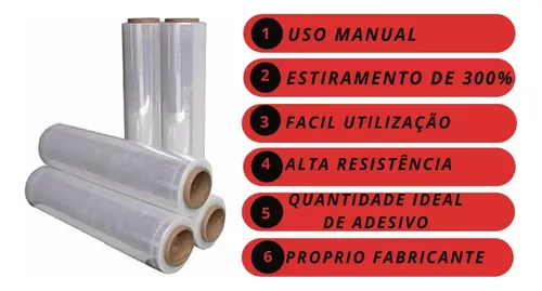 Filme Stretch Manual 4kg 50cm De Largura X 350 Metros