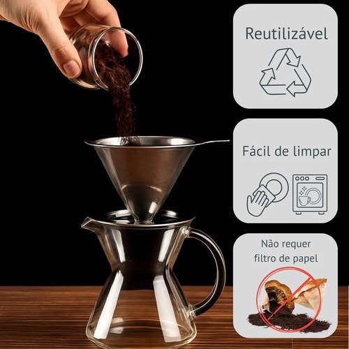 Filtro Coador Café Aço Inox Reutilizavel Sem Usar Papel P