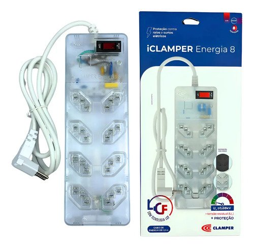 Filtro de Linha Clamper Energia 8 Tomadas Bivolt, com DPS e Proteção LCF Transparente