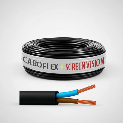 Fio Cabo Pp 1,5mm Flexivel 2x1,5mm 2 Vias Rolo 100 Metros Para Extensão Cor Preto Marca Screen Vision
