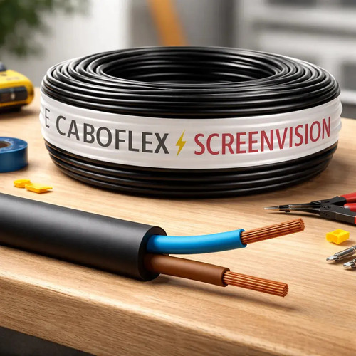 Fio Cabo Pp 4mm Flexivel 2x4mm 2 Vias Rolo 100 Metros Para Extensão Cor Preto Marca Screen Vision