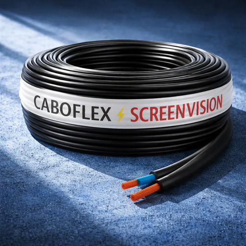 Fio Cabo Pp 4mm Flexivel 2x4mm 2 Vias Rolo 100 Metros Para Extensão Cor Preto Marca Screen Vision