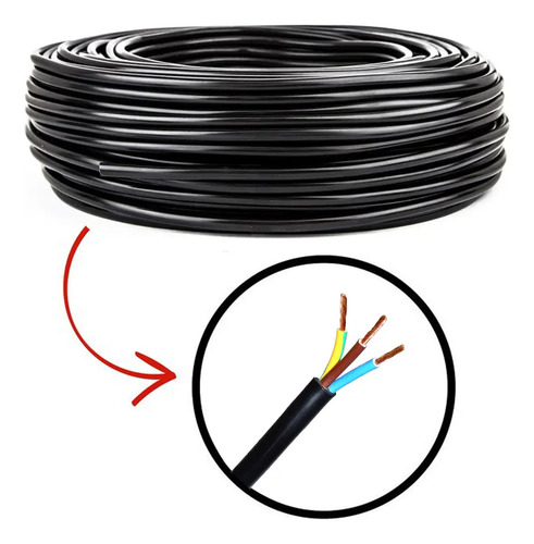 Fio Cabo Pp 4mm Flexivel 3x4mm 3 Vias Rolo 100 Metros Para Extensão Cor Preto Marca Screen Vision