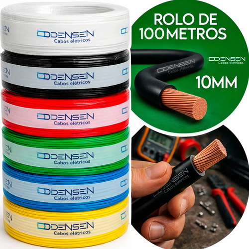 Fio eletrico 10mm azul cabo flexivel rolo com 100m metros 75