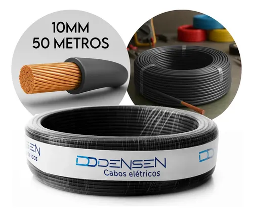 Fio Elétrico 10mm Cabo Flexível Rolo 50m Metros Anti-chamas