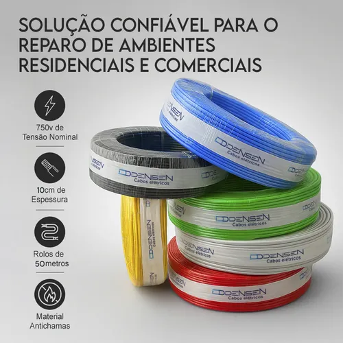 Fio Elétrico 10mm Cabo Flexível Rolo 50m Metros Anti-chamas