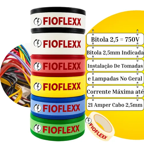 Fio Elétrico 2,5mm Cabo Flexível 2 5mm 750v Rolo 100 Metros