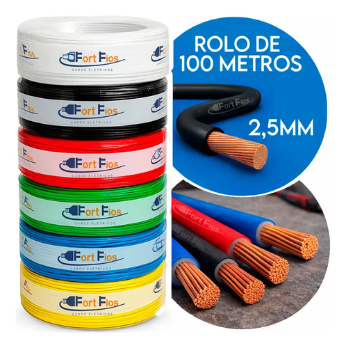 Fio eletrico 25mm preto cabo flexivel rolo com 100m metros 7