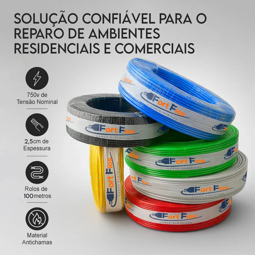Fio Elétrico 2,5mm Preto Cabo Flexível Rolo Com 100m Metros 750v Antichamas