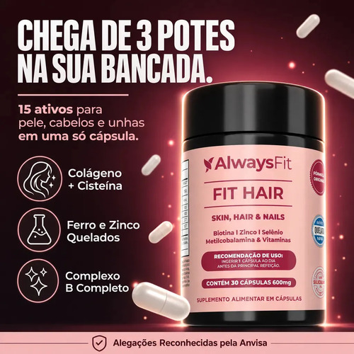 Fit Hair Suplemento Capilar Cabelo Controle De Queda Sabor Sem Sabor