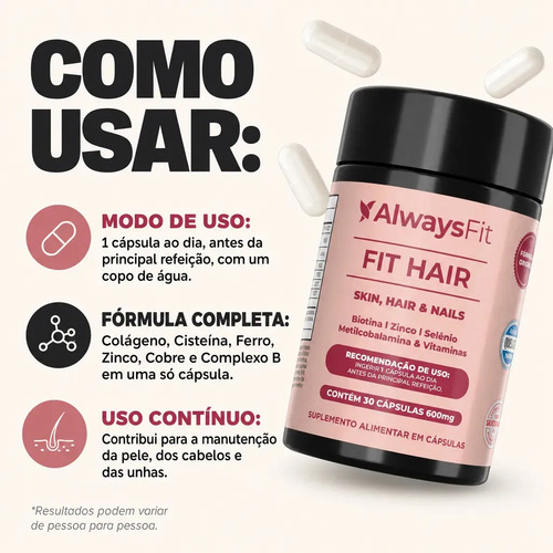 Fit Hair Suplemento Capilar Cabelo Controle De Queda Sabor Sem Sabor