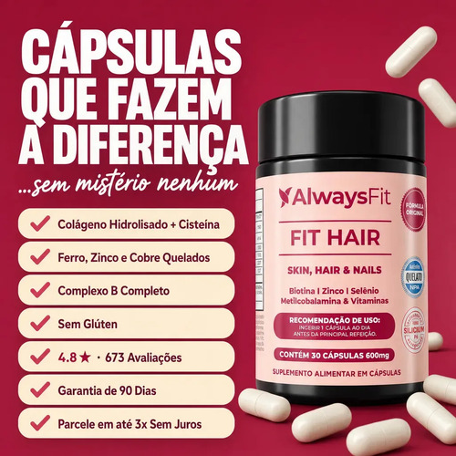 Fit Hair Suplemento Capilar Cabelo Controle De Queda Sabor Sem Sabor